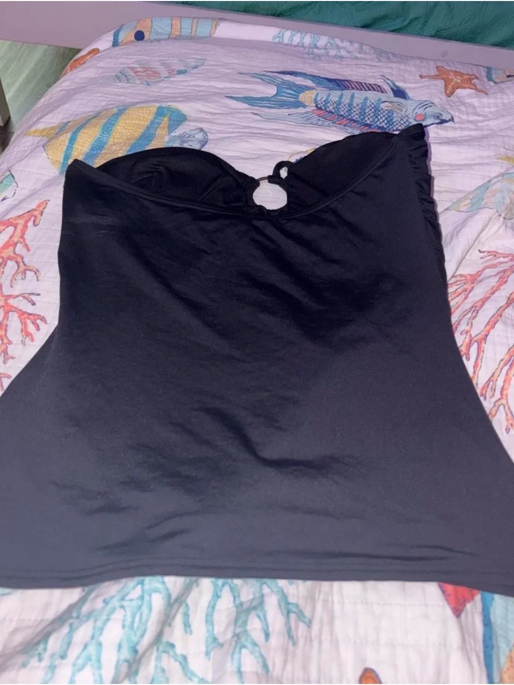Michael Kors Black Strapless Bandeau Swim Top with Ring Detail